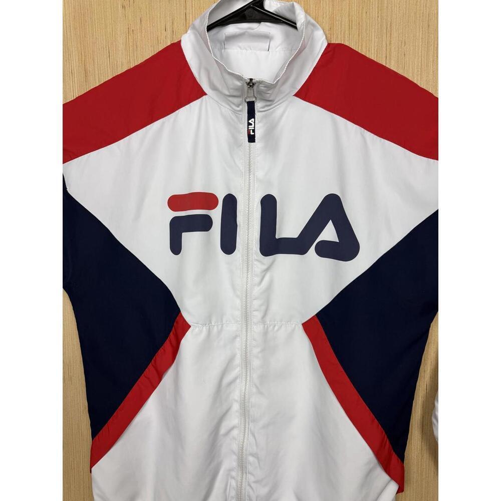 FILA VTG Jacket Mens Sm White Navy Red Full Zip Colorblock Logo Track Athletic - Picture 2 of 9